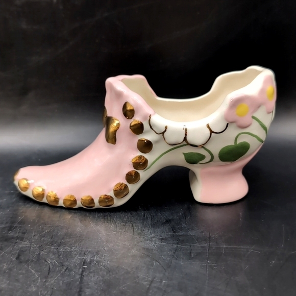Other - Vintage Porcelain Pink Glazed Pump / Shoe - Floral Decoration Gold Tone Accents